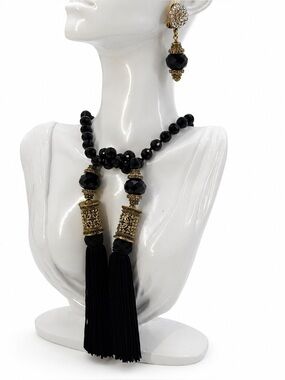 Heidi Daus Lovely Lux Faceted Beaded Tassel Lariat Necklace & Earrings Set